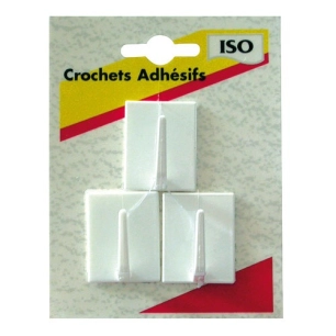 Crochet adhésif carré gm x3 blanc 535301 - ISO