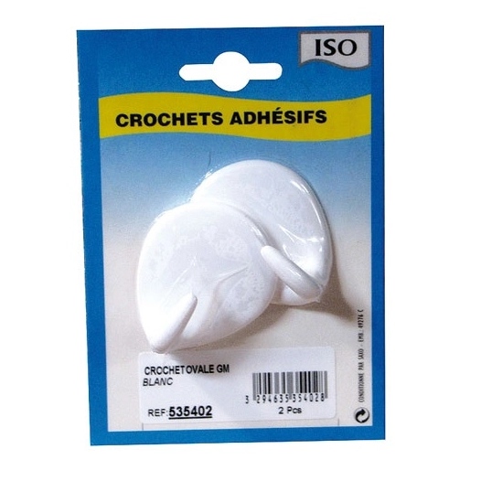 Crochet adhésif ovale céramique blanc gm bl2 - ISO