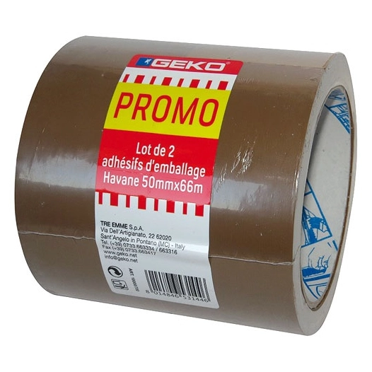 Adhésif emballage havane promo 50mmx66m lot de 2 - GEKO
