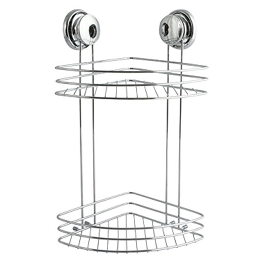 Etagère d'angle 2 niveaux ventouse chrome - MSV