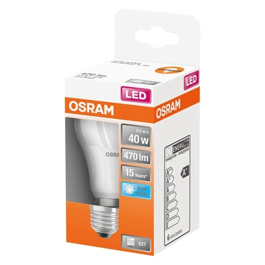 Led standard dépolie avec radiateur 5.5w e27 froid bte 1 - OSRAM