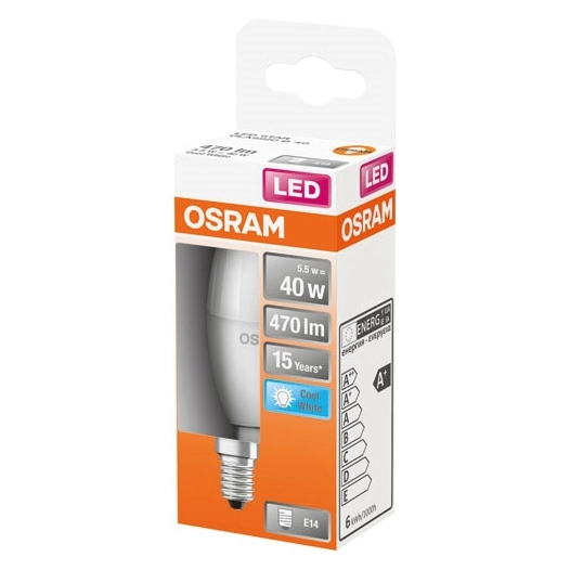 Led flamme dépolie + radiateur 5.5w e14 froid boite 1 - OSRAM