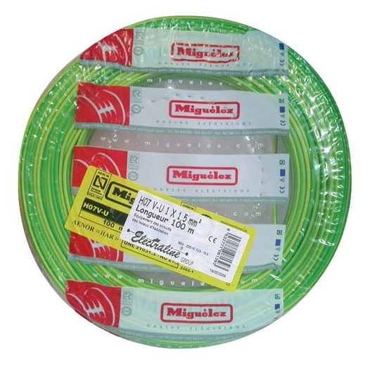 Câble H07VU 1.5 100m jaune/vert - ELECTRALINE