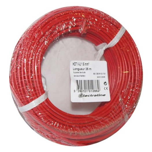 Câble H07VU 1x1.5 10m rouge couronne - ELECTRALINE