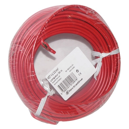 Câble H07VU 1x2.5 25m rouge couronne - ELECTRALINE
