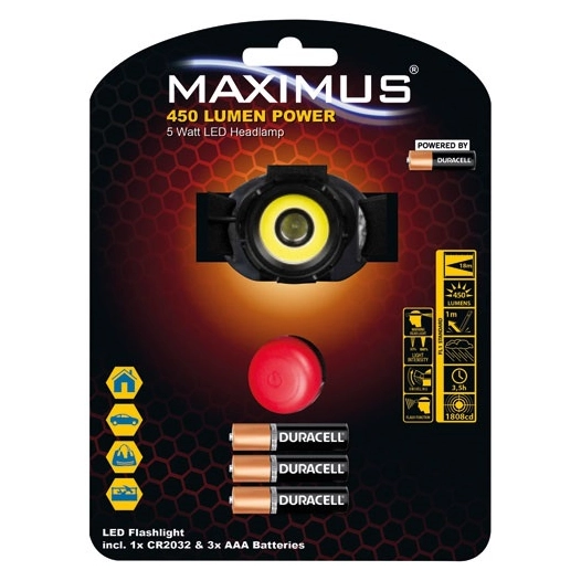 Lampe torche frontale 450 lumens 5w ipx3 reglable Maximus - MAXIMUS