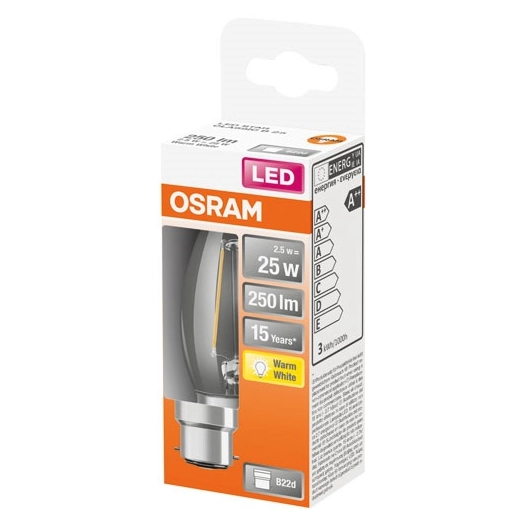 Led flamme clair filament 2.5w b22 chaud boite 1 - OSRAM