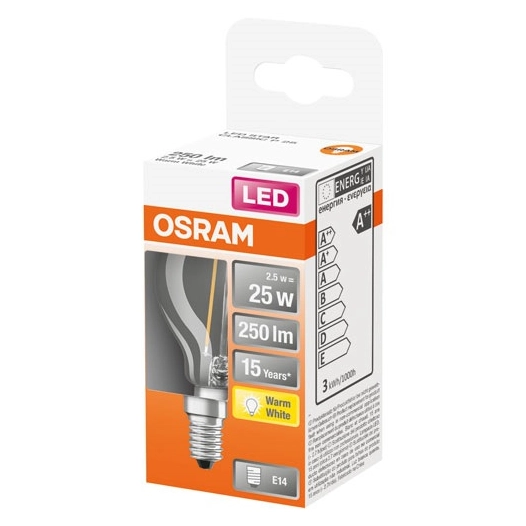 Led sphérique clair filament 2.5w e14 chaud bte 1 - OSRAM