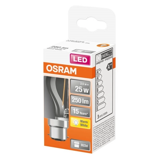 Led sphérique clair filament 2.5w b22 chaud boite 1 - OSRAM