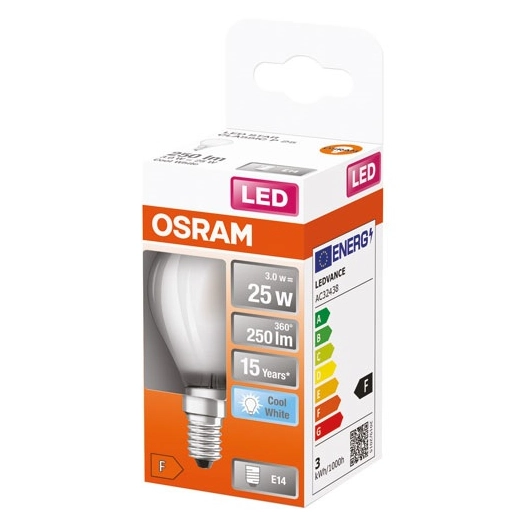 Led sphérique verre dépoli 2.5w e14 froid bte 1 - OSRAM