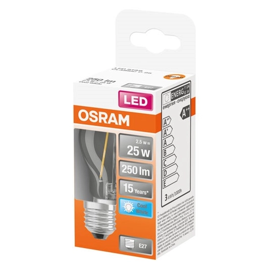 Led sphérique clair filament 2.5w e27 froid boite 1 - OSRAM