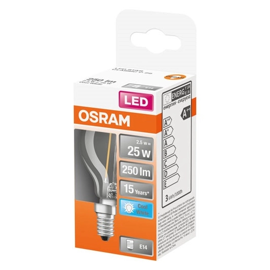 Led sphérique clair filament 2.5w e14 froid boite 1 - OSRAM