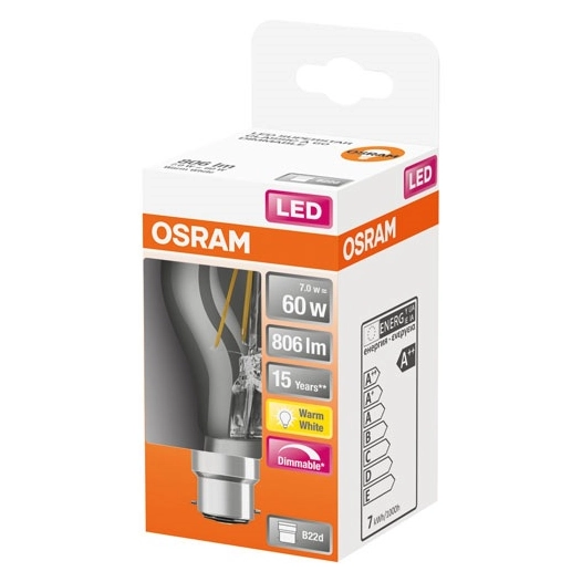 Led standard clair filament variable 7w b22 chaud boite 1 - OSRAM