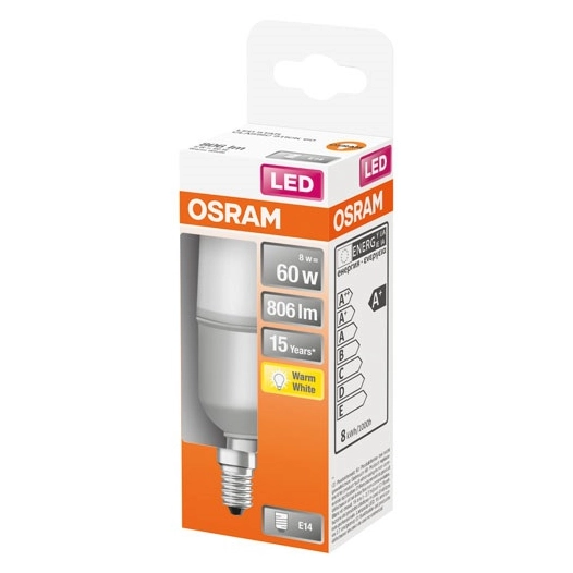 Led stick dépoli avec radiateur 8w e14 chaud boite 1 - OSRAM