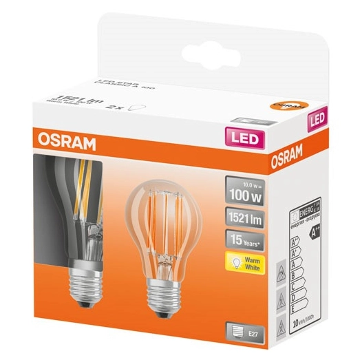 Led standard verre clair 10w e27 chaud boite de 2 - OSRAM