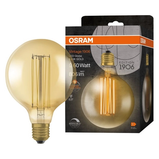 1906 globe 125mm clair fil fin or 8.8w e27 chaud - OSRAM