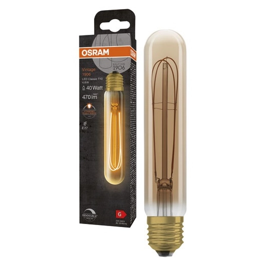 1906 tube t10 clair fil fin var or 4.8w e27 chaud - OSRAM