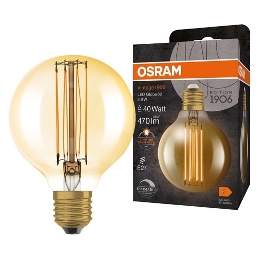 1906 globe 80mm clair fil d'or 5.8w e27 chaud - OSRAM