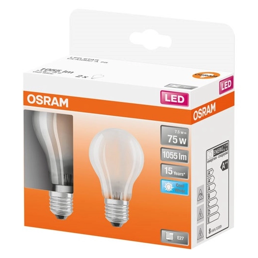 Led std full glass 7.5W E27 blanc froid boite 2 - OSRAM