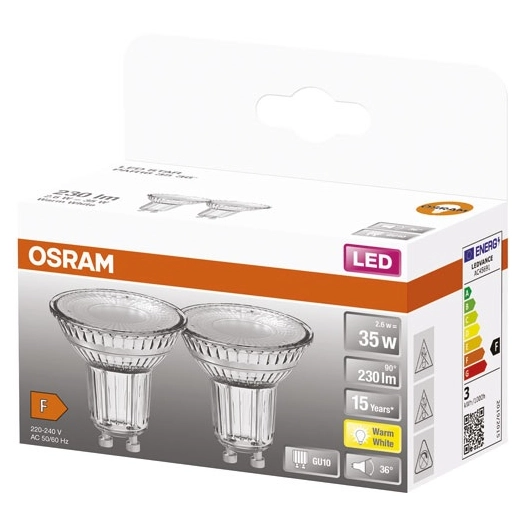 Spot par16 led50 verre 4.3w gu10 chaud boite de 2 - OSRAM