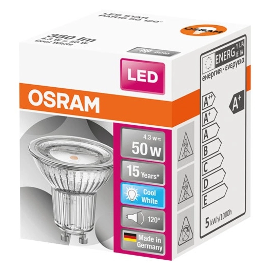 Spot par16 led 120 verre 4.3w gu10 froid boite 1 - OSRAM
