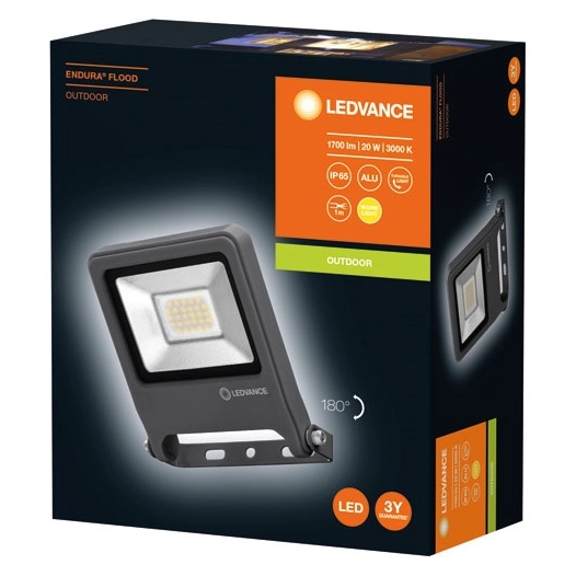 Projecteur led extérieur 20w 1600lm gris + câble ip65 - LEDVANCE