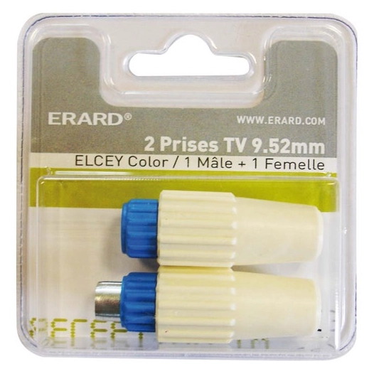 KIT DE 2 PRISES TV 9,52mm ELSEY - 1 Mâle + 1 Femelle - A MONTER - ERARD