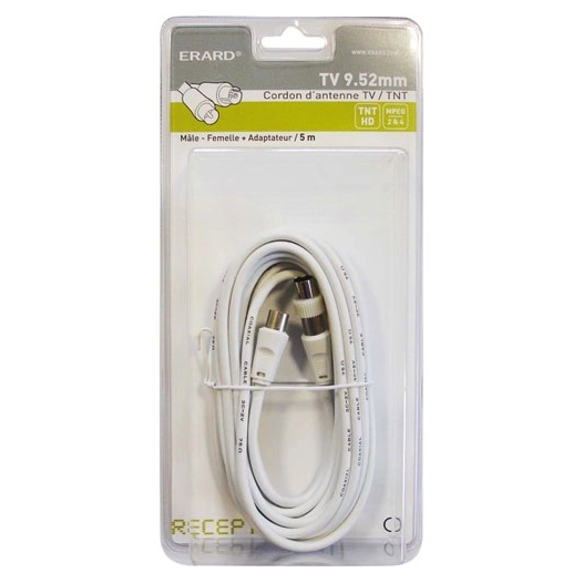 CORDON TV 9,52mm - 3C2V - Mâle / Femelle - 5m + Adaptateur - ERARD