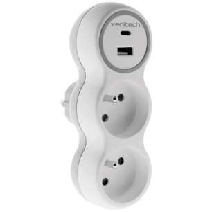 Biplite 16A + 2 chargeurs USB A et C blanc/gris - ZENITECH