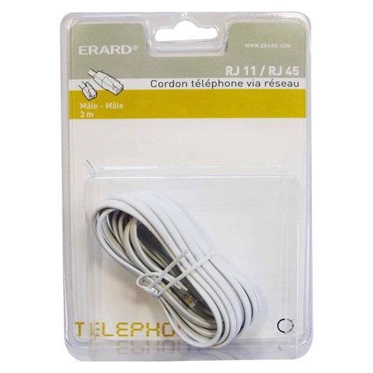 CORDON RJ11 Mâle / RJ45 Mâle - Blanc - 3m - ERARD