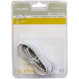CORDON RJ11 Mâle / RJ45 Mâle - Blanc - 3m - ERARD