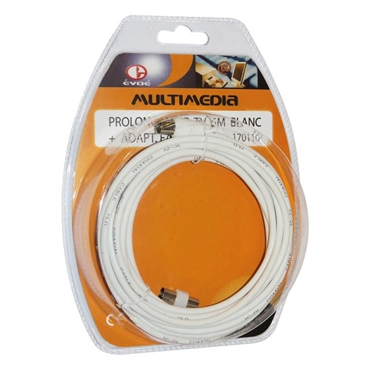 Prolongateur TV 5M blanc + adatptateur F/F 9.52mm - EVOE