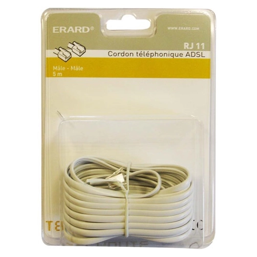 CORDON RJ11 Mâle / Mâle - Haut-Débit ADSL - Blanc - 5m - ERARD