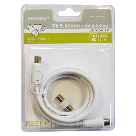 CORDON TV 9,52mm - 3C2V - Mâle / Femelle - 2m + Adaptateur - ERARD