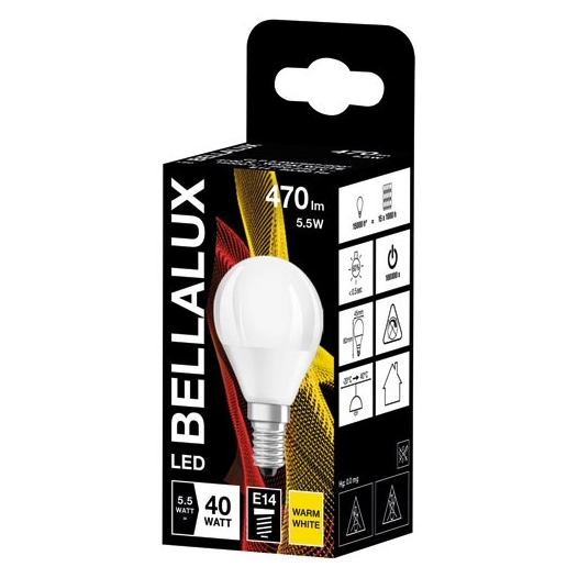 6 Bellalux led dépoli sphere e14 5.5w chaud 470lm - BELLALUX