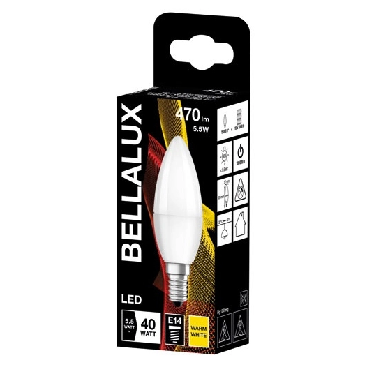 6 Bellalux led radiateur dépoli flamme e14 5.5w chaud 470lm - BELLALUX