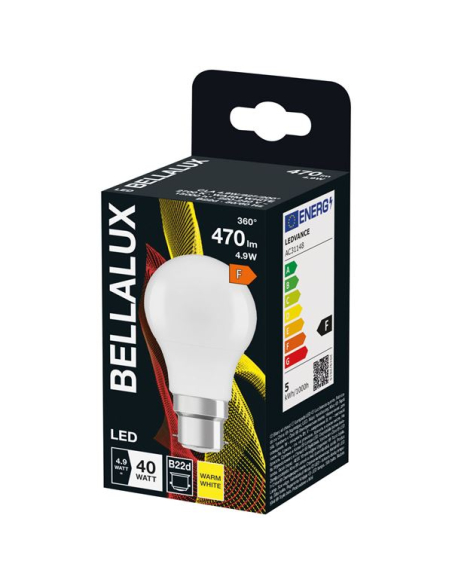 6 Bellalux led dépoli standard b22 4.9w chaud 470lm - BELLALUX