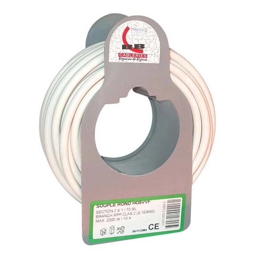 Câble H05VVF 2x1.5 10m blanc couronne - ELECTRALINE