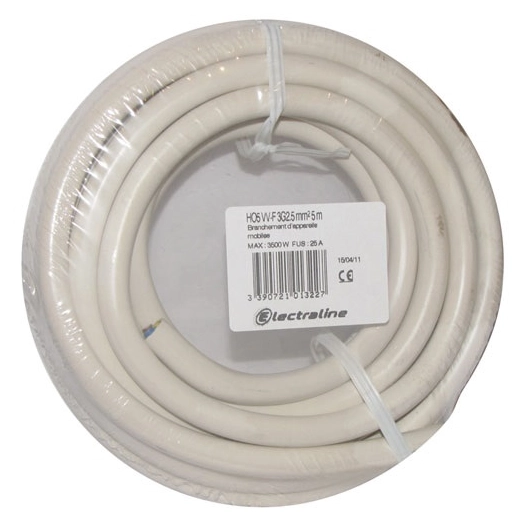 Câble h05vvf 3x2.5 5m blanc s/film - ELECTRALINE