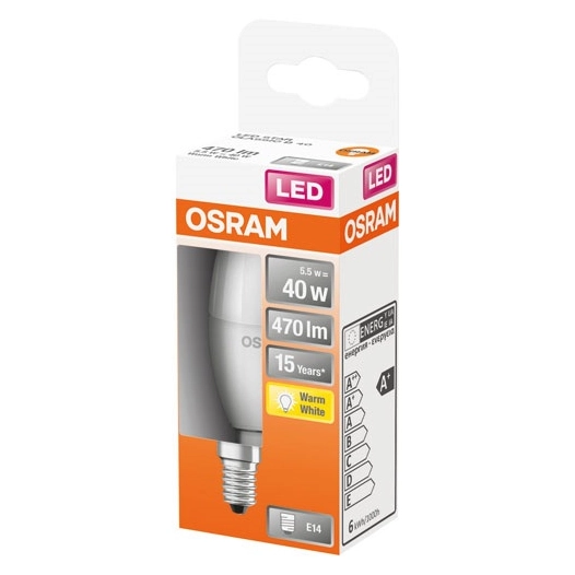 Led flamme dépolie + radiateur 5.5w e14 chaud boite 1 - OSRAM