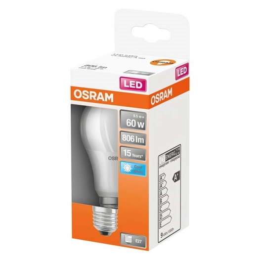 Led standard dépolie avec radiateur 8.5w e27 froid bte 1 - OSRAM