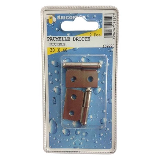 Paumelle nickelee 30x40 droite blister - BRICOPACK