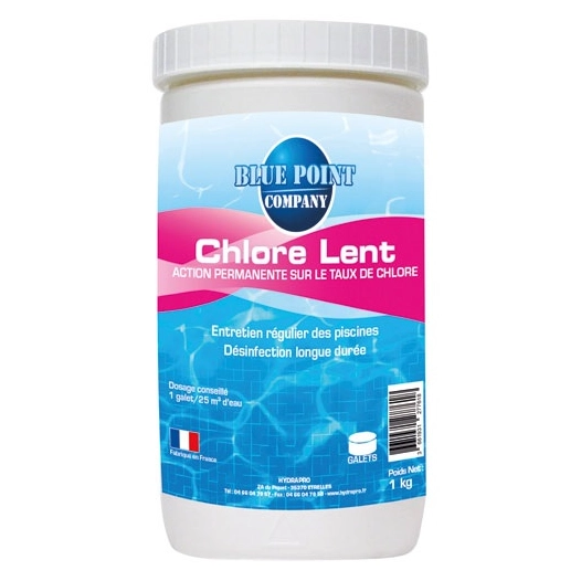 Chlore piscines hors-sol lent galets de 125 g - seau 1 Kg - BLUE POINT COMPANY