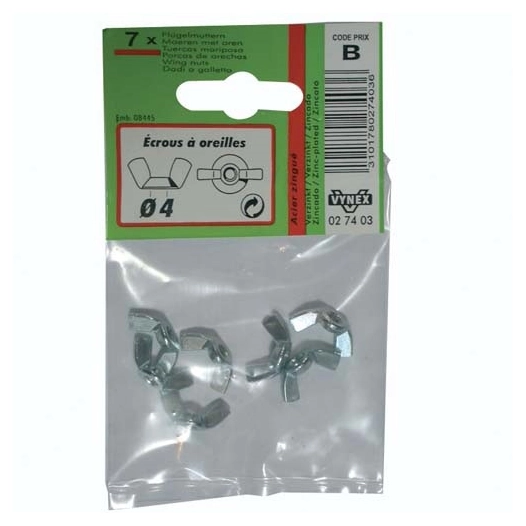 Ecrou à oreilles d.4mm x7 sc - VYNEX