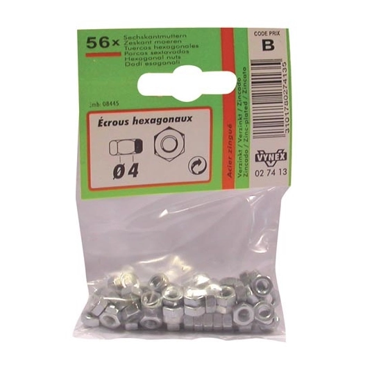 Ecrou 6 pans d. 4mm az x56 en sachet - VYNEX