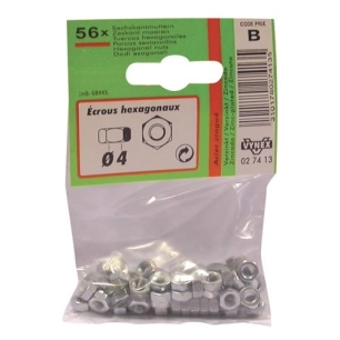 Ecrou 6 pans d. 4mm az x56 en sachet - VYNEX
