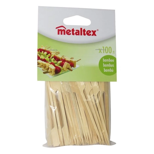 Lot de 100 Pics cocktail en bambou 9 cm avec poignées - METALTEX