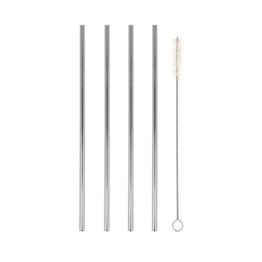 4 pailles droites en Inox 21 cm + goupillon - METALTEX