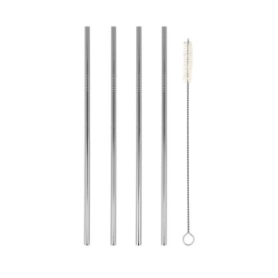 4 pailles droites en Inox 21 cm + goupillon - METALTEX
