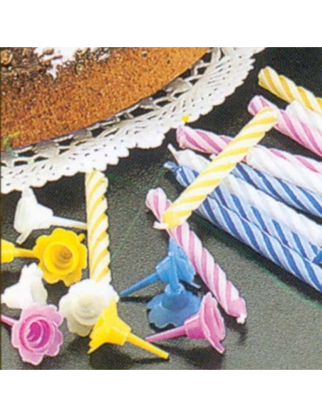 Lot de 24 bougies Anniversaire +12 avec bobèches - METALTEX